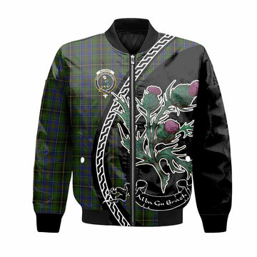 MacInnes (McInnes) Family Crest Tartan Bomber Jacket Alba Thistle Inspired
