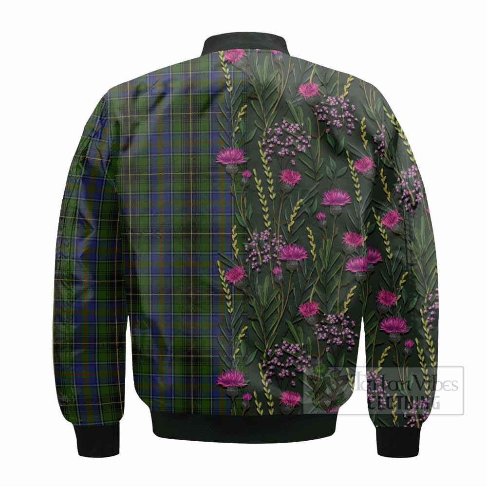 MacInnes (McInnes) Family Crest Tartan Bomber Jacket Scottish Thistle Flower Pattern Half Style - Tartan Vibes Clothing