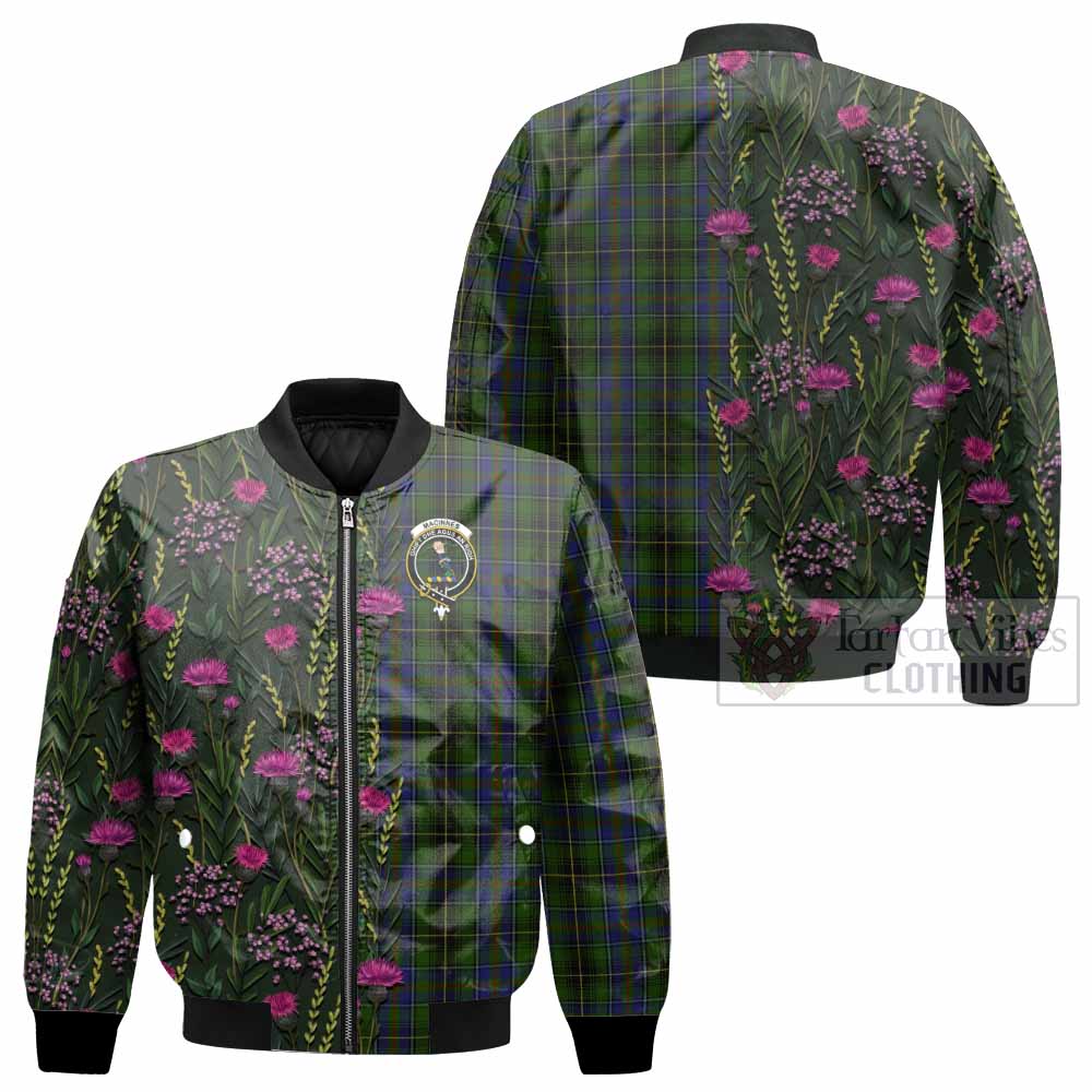 MacInnes (McInnes) Family Crest Tartan Bomber Jacket Scottish Thistle Flower Pattern Half Style - Tartan Vibes Clothing