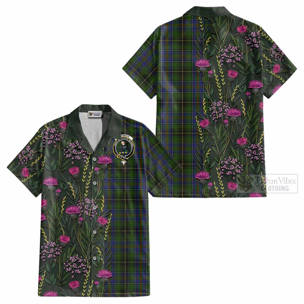 MacInnes (McInnes) Family Crest Tartan Cotton Hawaiian Shirt Scottish Thistle Flower Pattern Half Style - Tartan Vibes Clothing