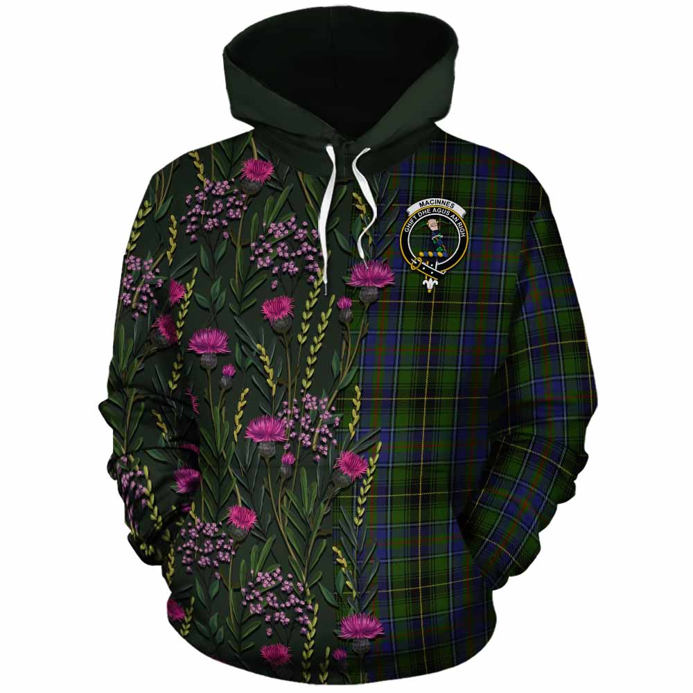 MacInnes (McInnes) Family Crest Tartan Cotton Hoodie Scottish Thistle Flower Pattern Half Style - Tartan Vibes Clothing