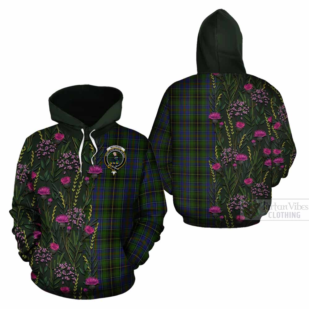 MacInnes (McInnes) Family Crest Tartan Cotton Hoodie Scottish Thistle Flower Pattern Half Style - Tartan Vibes Clothing