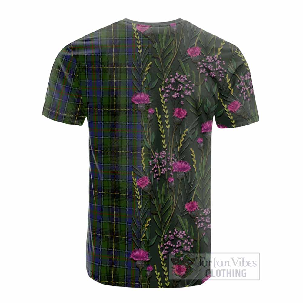 MacInnes (McInnes) Family Crest Tartan Cotton T-shirt Scottish Thistle Flower Pattern Half Style - Tartan Vibes Clothing