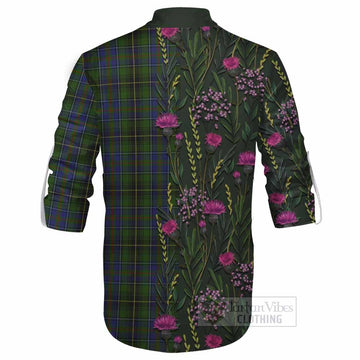 MacInnes (McInnes) Family Crest Tartan Ghillie Shirt Scottish Thistle Flower Pattern Half Style