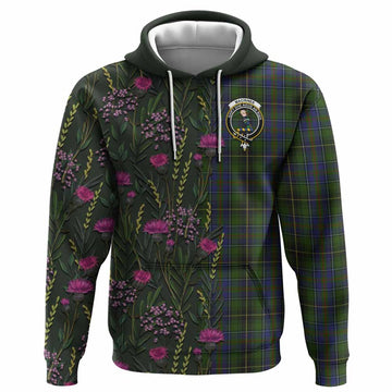 MacInnes (McInnes) Family Crest Tartan Hoodie Scottish Thistle Flower Pattern Half Style