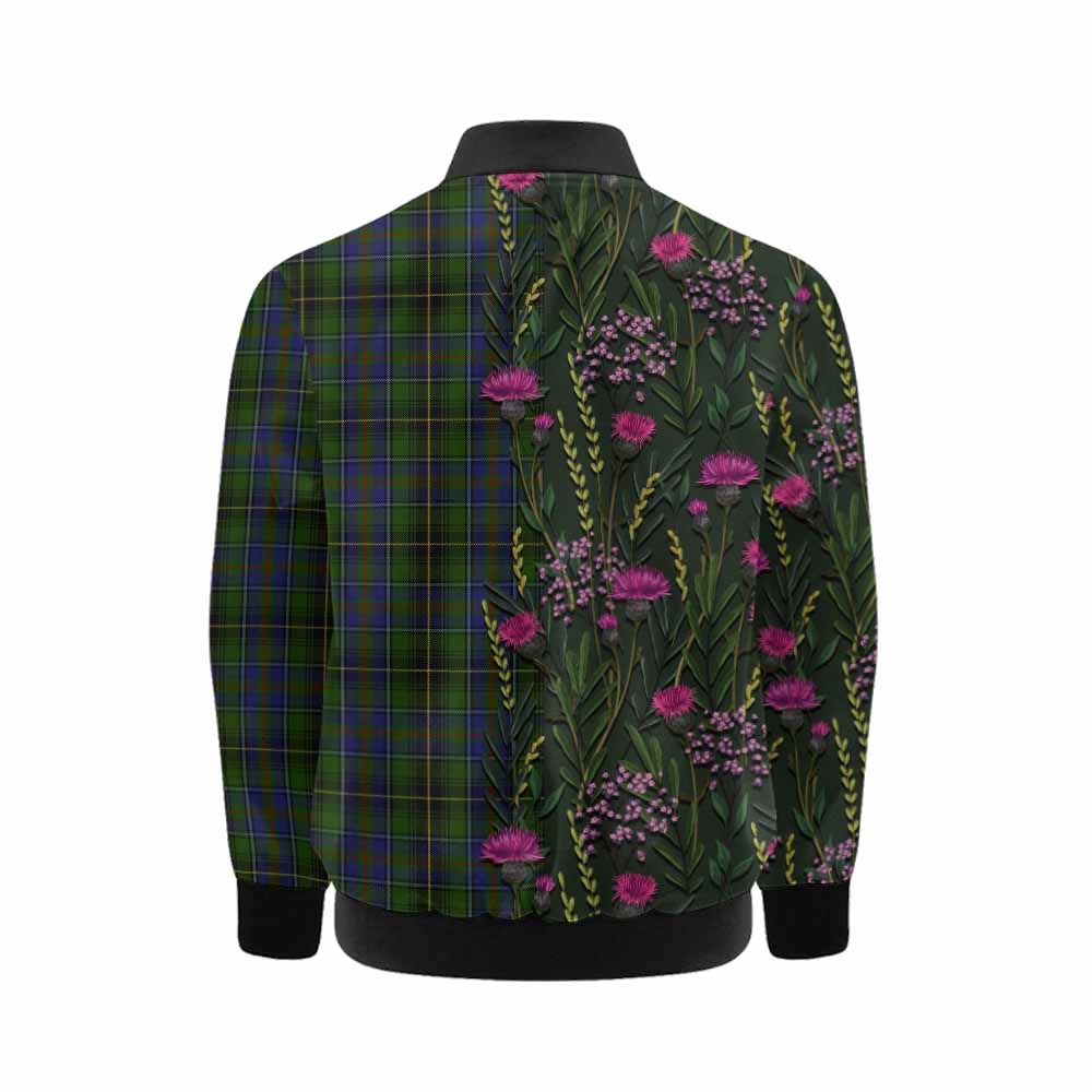 MacInnes (McInnes) Family Crest Tartan Kid Bomber Jacket Scottish Thistle Flower Pattern Half Style - Tartan Vibes Clothing
