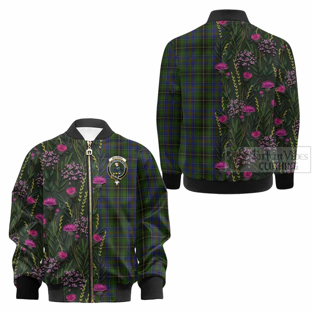 MacInnes (McInnes) Family Crest Tartan Kid Bomber Jacket Scottish Thistle Flower Pattern Half Style - Tartan Vibes Clothing