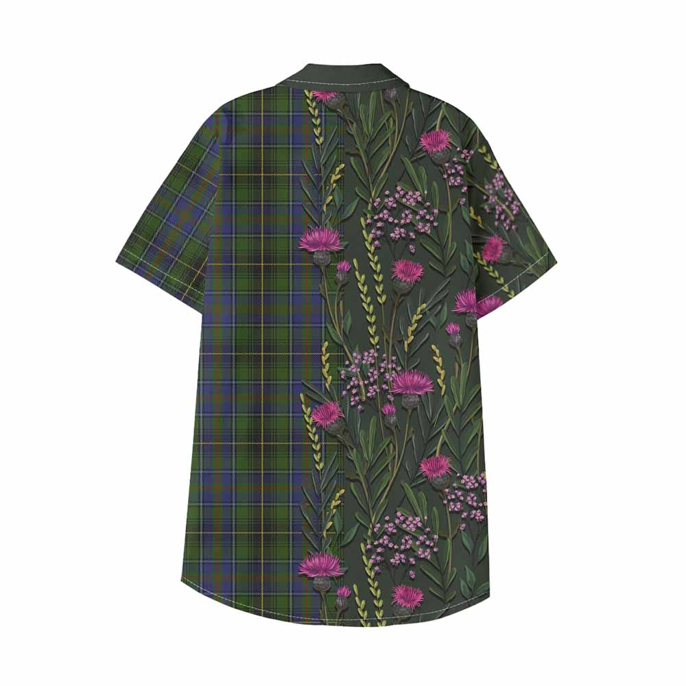 MacInnes (McInnes) Family Crest Tartan Kid Hawaiian Shirt Scottish Thistle Flower Pattern Half Style - Tartan Vibes Clothing
