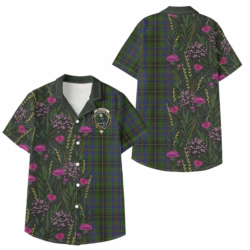 MacInnes (McInnes) Family Crest Tartan Kid Hawaiian Shirt Scottish Thistle Flower Pattern Half Style - Tartan Vibes Clothing