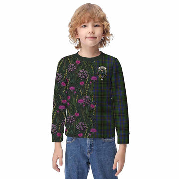 MacInnes (McInnes) Family Crest Tartan Kid Knitted Sweatshirt Scottish Thistle Flower Pattern Half Style