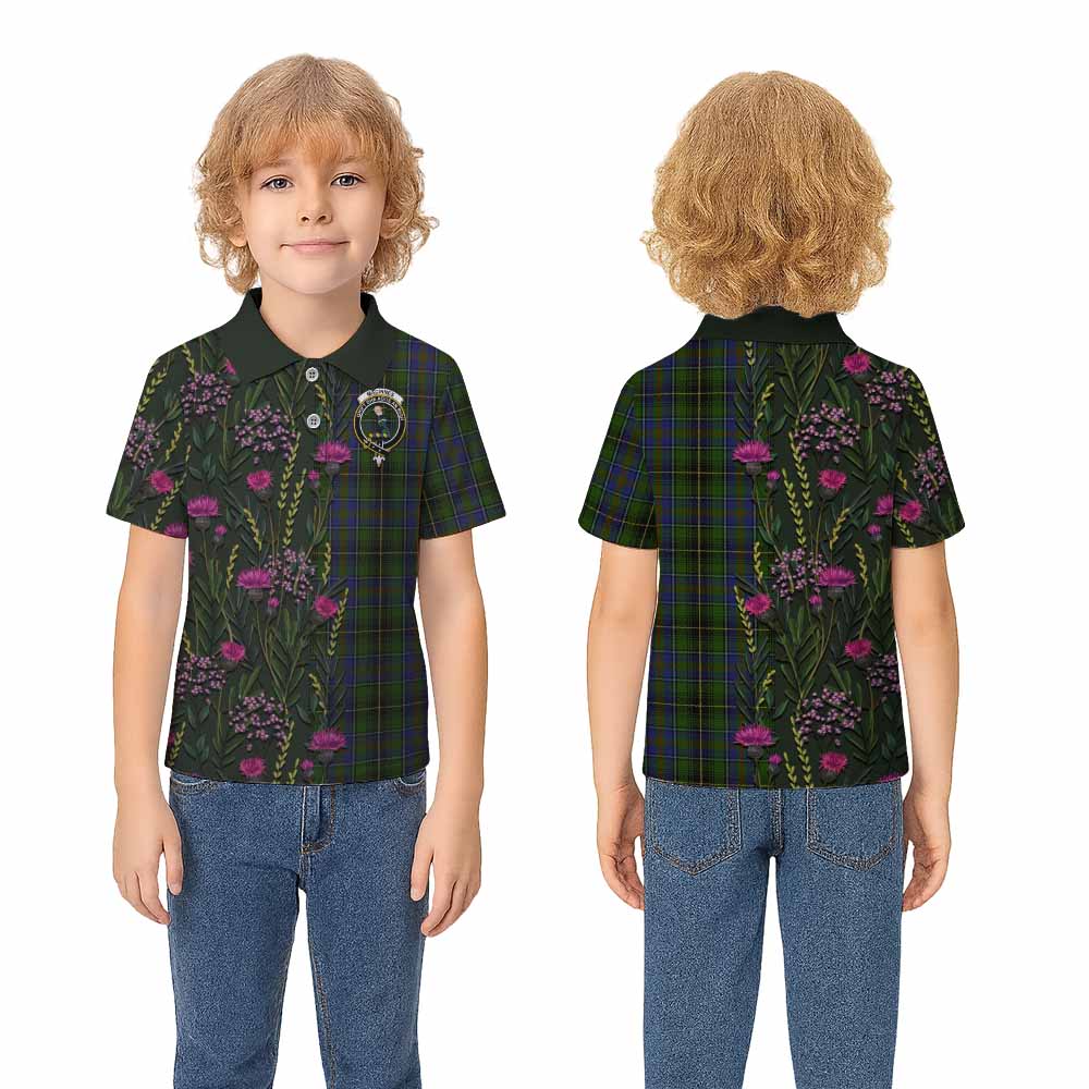 MacInnes (McInnes) Family Crest Tartan Kid Polo Shirt Scottish Thistle Flower Pattern Half Style - Tartan Vibes Clothing