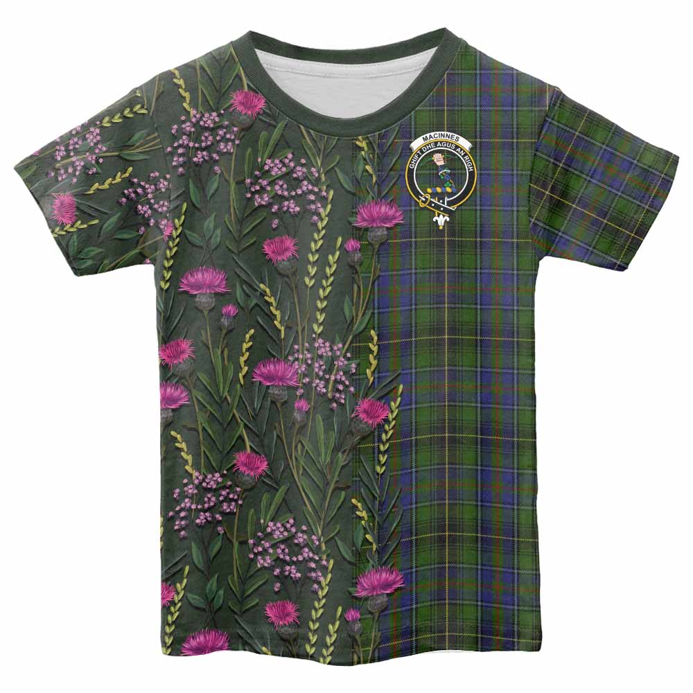 MacInnes (McInnes) Family Crest Tartan Kid T-shirt Scottish Thistle Flower Pattern Half Style - Tartan Vibes Clothing