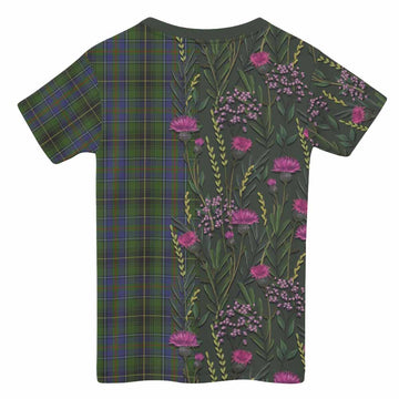 MacInnes (McInnes) Family Crest Tartan Kid T-shirt Scottish Thistle Flower Pattern Half Style