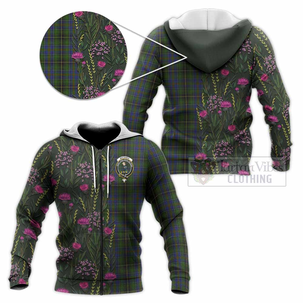 MacInnes (McInnes) Family Crest Tartan Knitted Hoodie Scottish Thistle Flower Pattern Half Style - Tartan Vibes Clothing