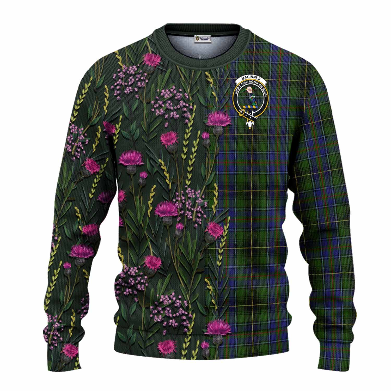 MacInnes (McInnes) Family Crest Tartan Knitted Sweater Scottish Thistle Flower Pattern Half Style - Tartan Vibes Clothing