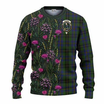 MacInnes (McInnes) Family Crest Tartan Knitted Sweater Scottish Thistle Flower Pattern Half Style