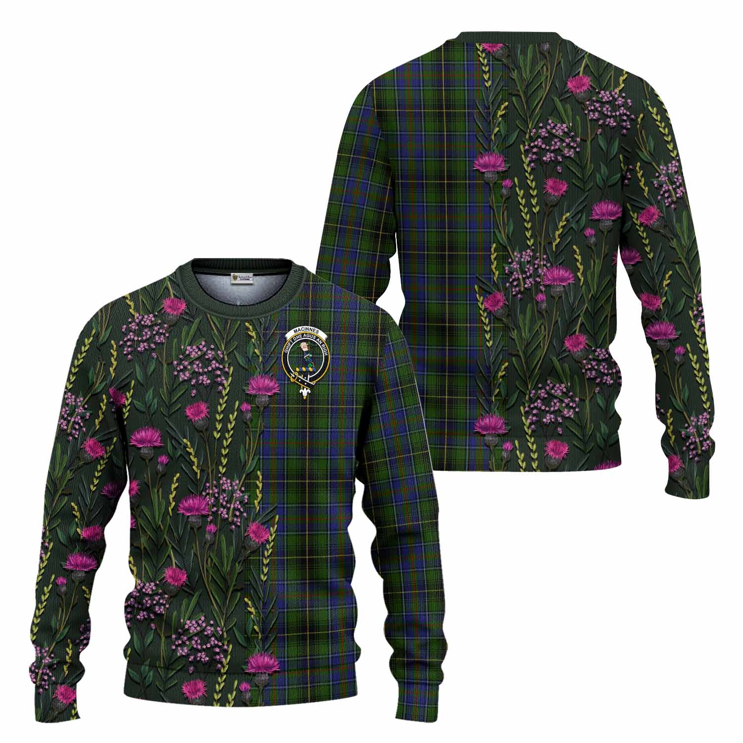 MacInnes (McInnes) Family Crest Tartan Knitted Sweater Scottish Thistle Flower Pattern Half Style - Tartan Vibes Clothing