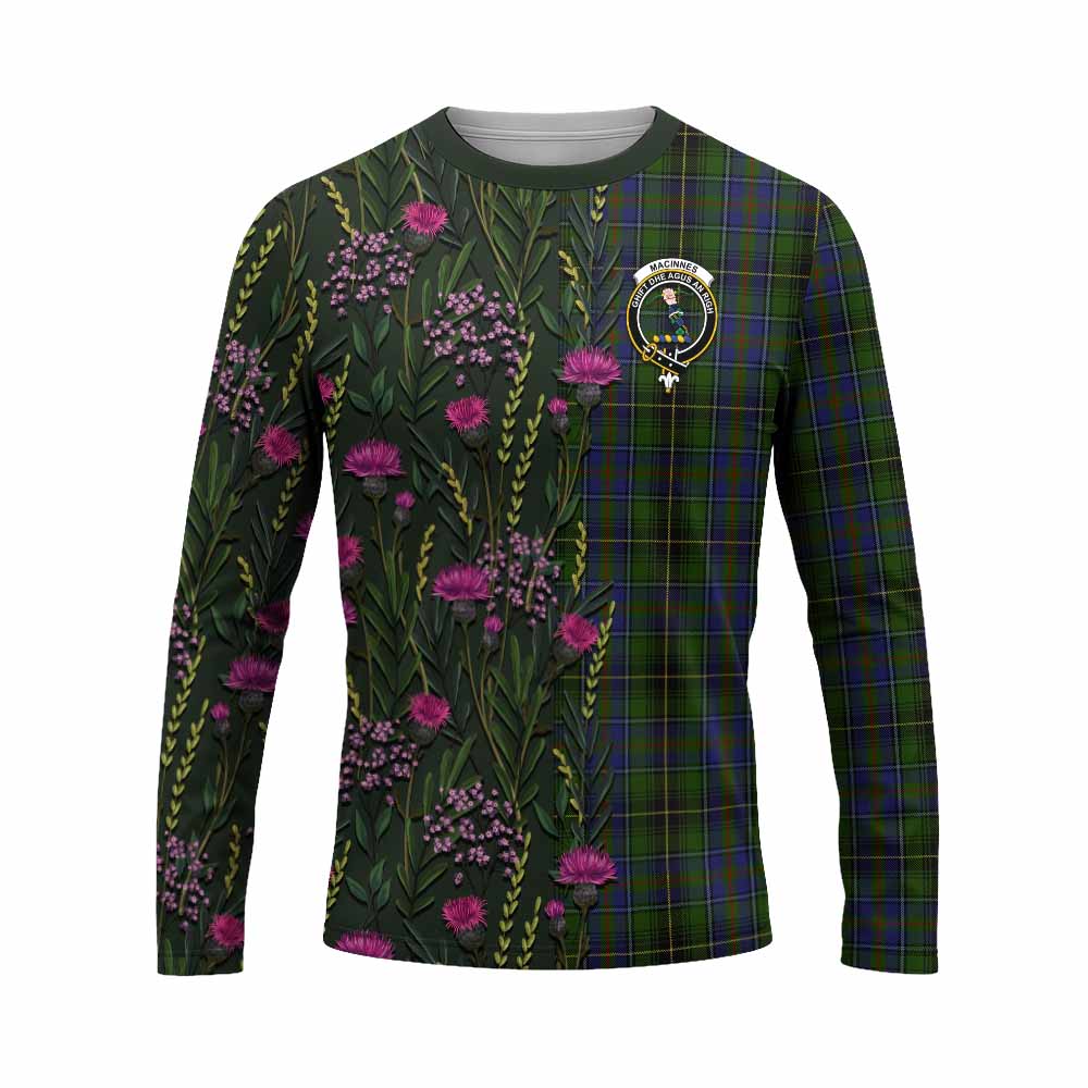 MacInnes (McInnes) Family Crest Tartan Long Sleeve T-Shirt Scottish Thistle Flower Pattern Half Style - Tartan Vibes Clothing