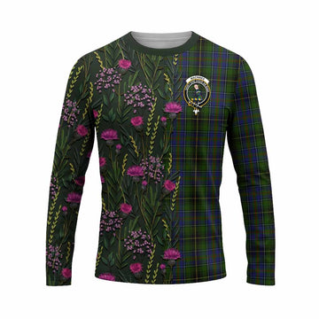 MacInnes (McInnes) Family Crest Tartan Long Sleeve T-Shirt Scottish Thistle Flower Pattern Half Style - Tartan Vibes Clothing