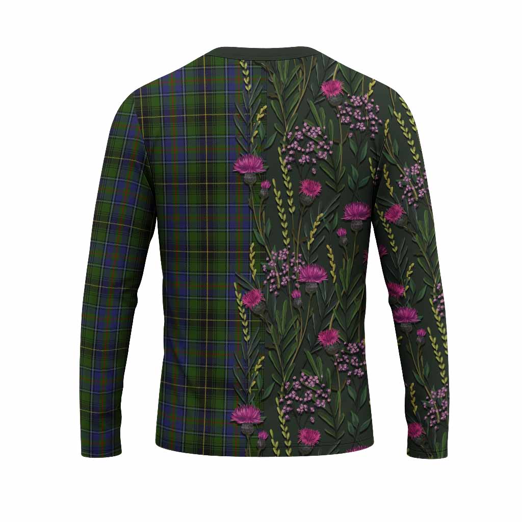 MacInnes (McInnes) Family Crest Tartan Long Sleeve T-Shirt Scottish Thistle Flower Pattern Half Style - Tartan Vibes Clothing