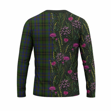 MacInnes (McInnes) Family Crest Tartan Long Sleeve T-Shirt Scottish Thistle Flower Pattern Half Style - Tartan Vibes Clothing