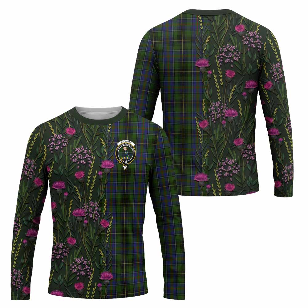 MacInnes (McInnes) Family Crest Tartan Long Sleeve T-Shirt Scottish Thistle Flower Pattern Half Style - Tartan Vibes Clothing