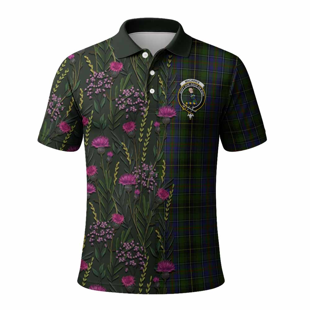 MacInnes (McInnes) Family Crest Tartan Polo Shirt Scottish Thistle Flower Pattern Half Style - Tartan Vibes Clothing