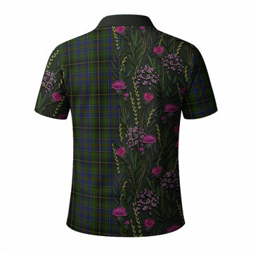 MacInnes (McInnes) Family Crest Tartan Polo Shirt Scottish Thistle Flower Pattern Half Style
