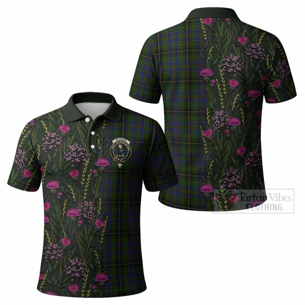 MacInnes (McInnes) Family Crest Tartan Polo Shirt Scottish Thistle Flower Pattern Half Style - Tartan Vibes Clothing