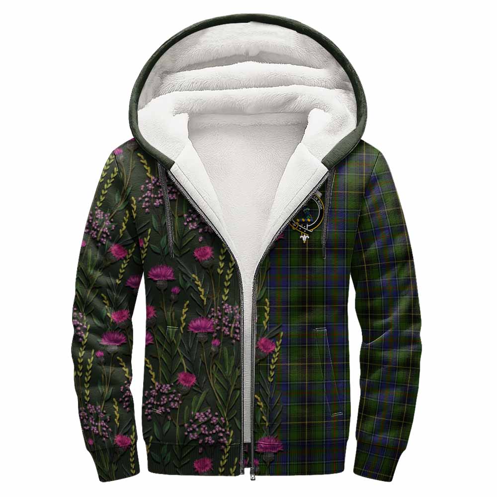 MacInnes (McInnes) Family Crest Tartan Sherpa Hoodie Scottish Thistle Flower Pattern Half Style - Tartan Vibes Clothing