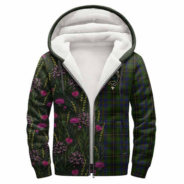 MacInnes (McInnes) Family Crest Tartan Sherpa Hoodie Scottish Thistle Flower Pattern Half Style