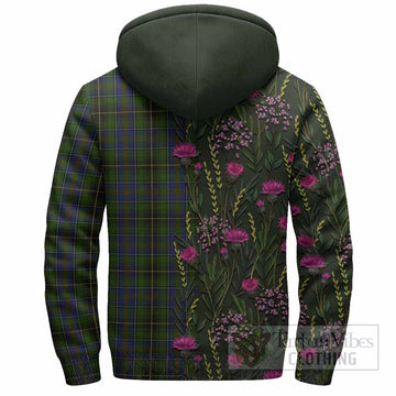 MacInnes (McInnes) Family Crest Tartan Sherpa Hoodie Scottish Thistle Flower Pattern Half Style