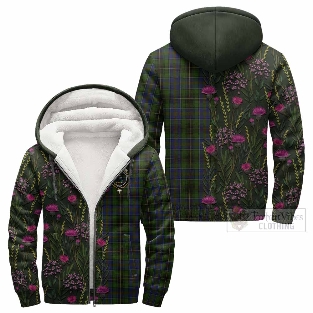 MacInnes (McInnes) Family Crest Tartan Sherpa Hoodie Scottish Thistle Flower Pattern Half Style - Tartan Vibes Clothing