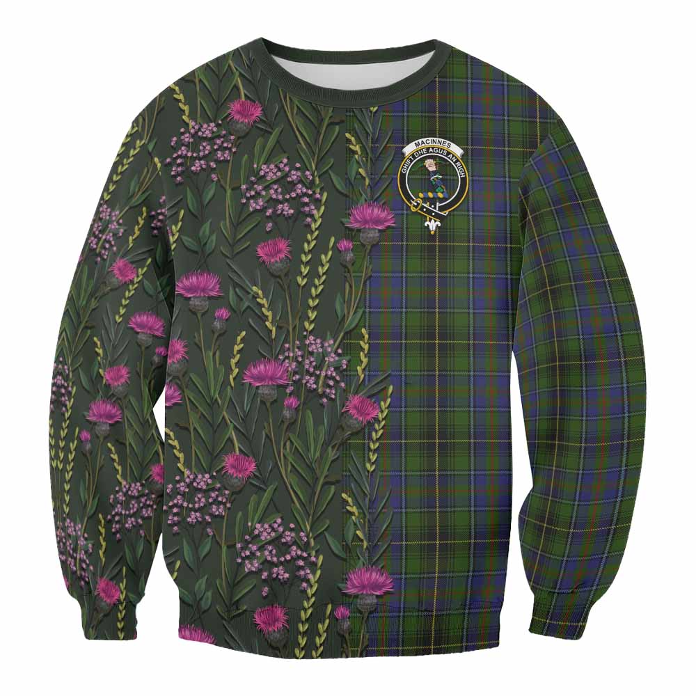 MacInnes (McInnes) Family Crest Tartan Sweatshirt Scottish Thistle Flower Pattern Half Style - Tartan Vibes Clothing