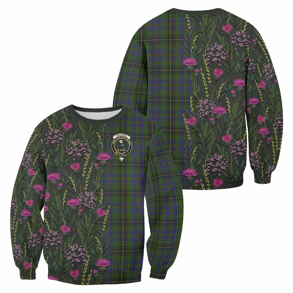 MacInnes (McInnes) Family Crest Tartan Sweatshirt Scottish Thistle Flower Pattern Half Style - Tartan Vibes Clothing