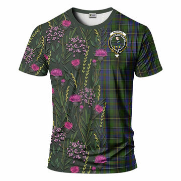 MacInnes (McInnes) Family Crest Tartan T-Shirt Scottish Thistle Flower Pattern Half Style - Tartan Vibes Clothing