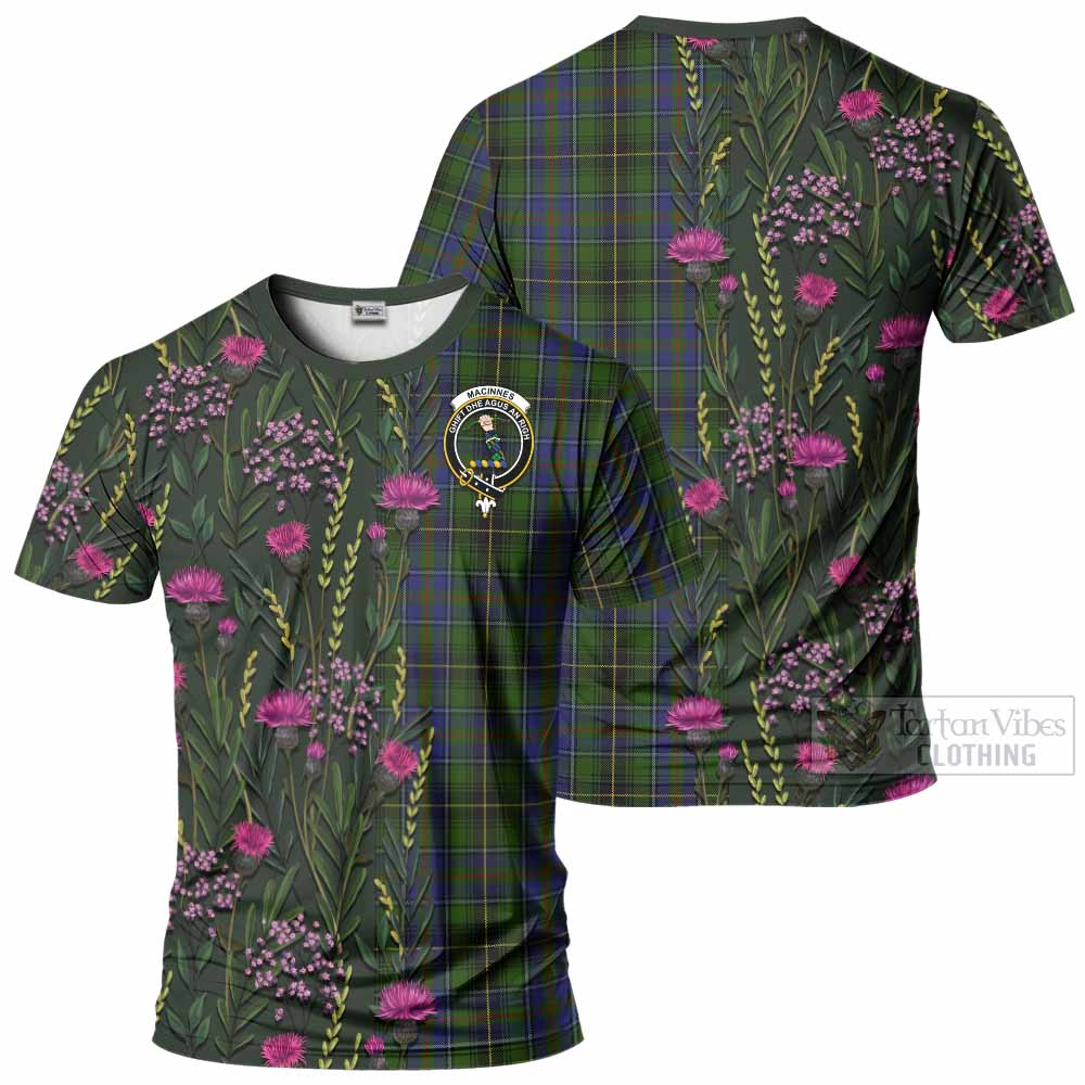 MacInnes (McInnes) Family Crest Tartan T-Shirt Scottish Thistle Flower Pattern Half Style - Tartan Vibes Clothing