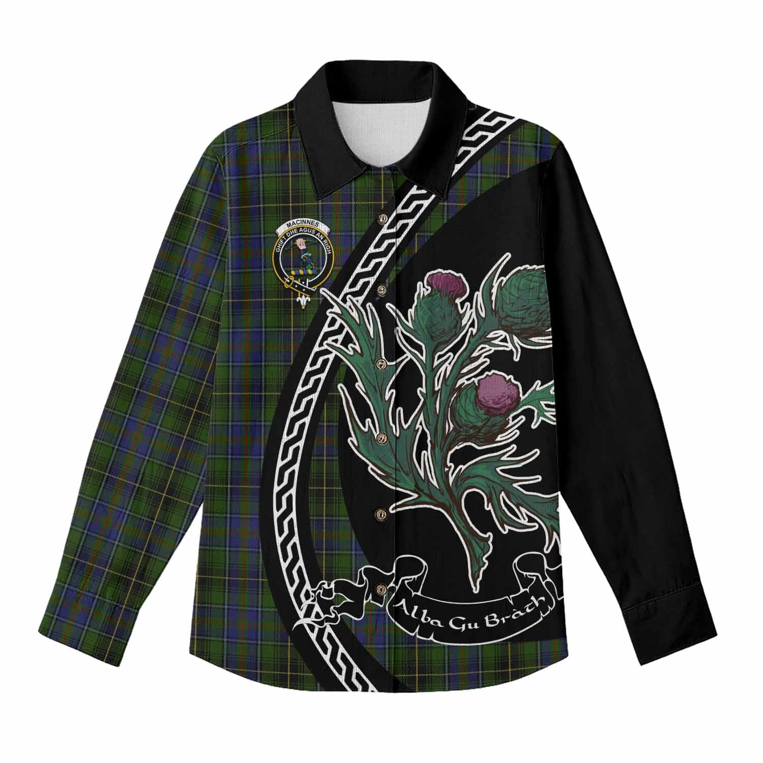 MacInnes (McInnes) Family Crest Tartan Women Casual Shirt Alba Thistle Inspired - Tartan Vibes Clothing