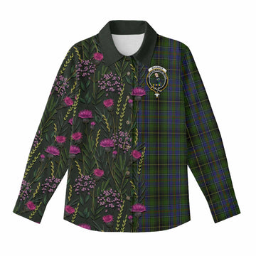 MacInnes (McInnes) Family Crest Tartan Women Casual Shirt Scottish Thistle Flower Pattern Half Style - Tartan Vibes Clothing