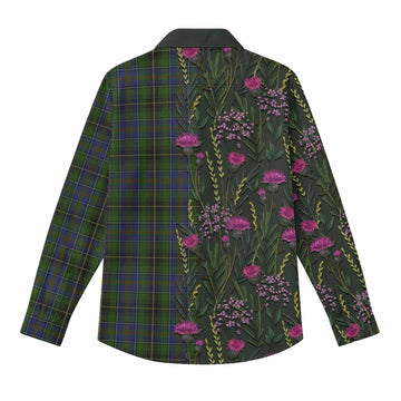 MacInnes (McInnes) Family Crest Tartan Women Casual Shirt Scottish Thistle Flower Pattern Half Style - Tartan Vibes Clothing