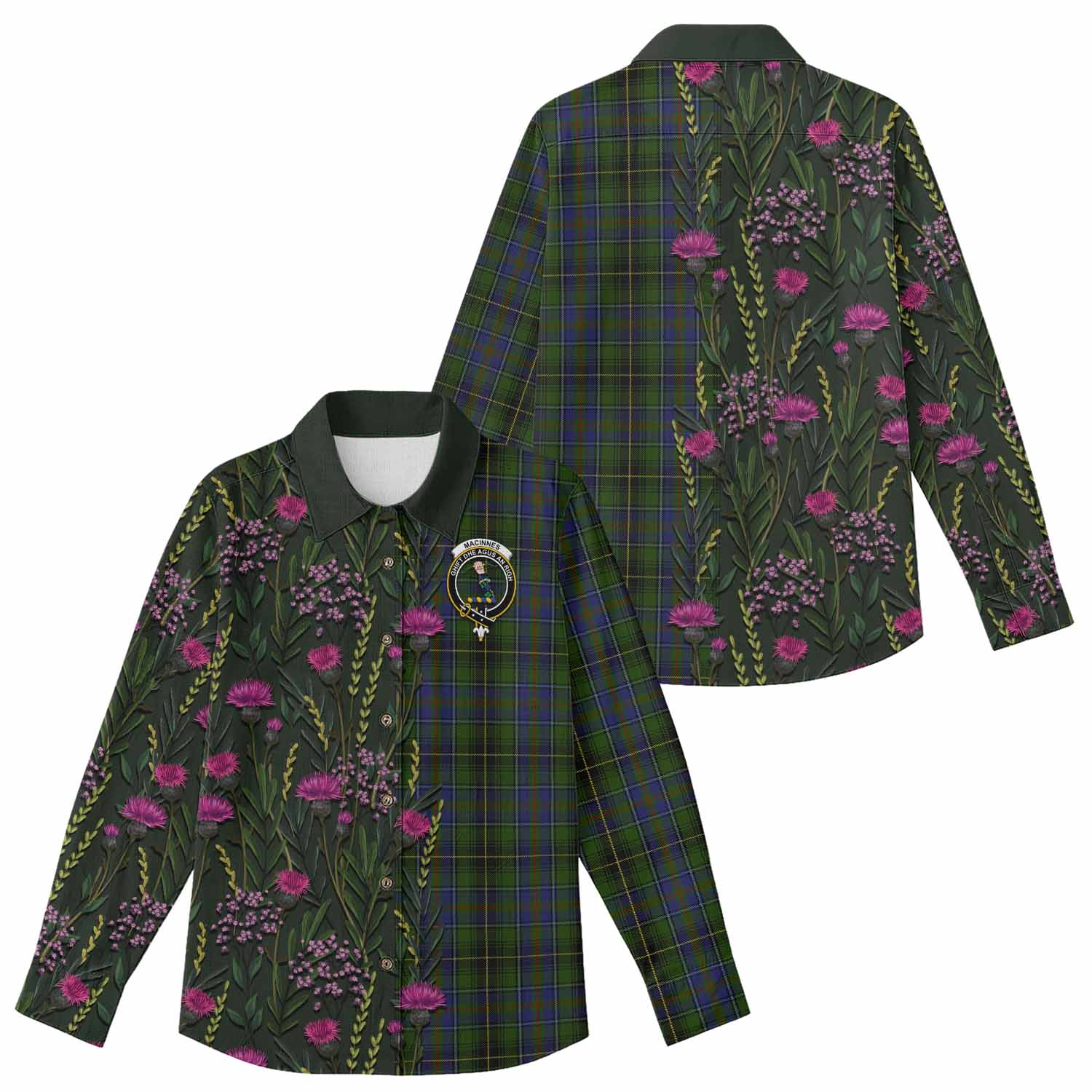 MacInnes (McInnes) Family Crest Tartan Women Casual Shirt Scottish Thistle Flower Pattern Half Style - Tartan Vibes Clothing