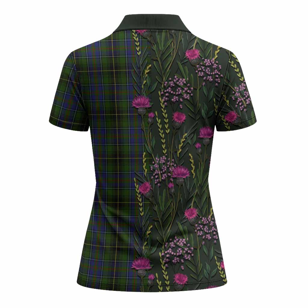 MacInnes (McInnes) Family Crest Tartan Women Polo Shirt Scottish Thistle Flower Pattern Half Style - Tartan Vibes Clothing
