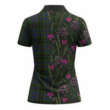MacInnes (McInnes) Family Crest Tartan Women Polo Shirt Scottish Thistle Flower Pattern Half Style