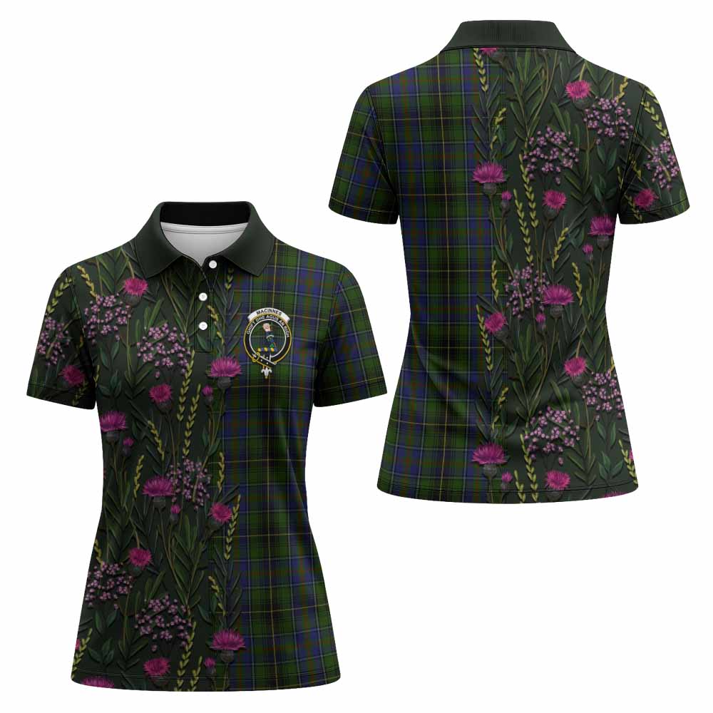 MacInnes (McInnes) Family Crest Tartan Women Polo Shirt Scottish Thistle Flower Pattern Half Style - Tartan Vibes Clothing