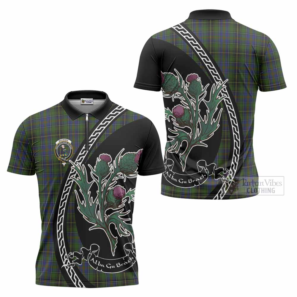 MacInnes (McInnes) Family Crest Tartan Zipper Polo Shirt Alba Thistle Inspired - Tartan Vibes Clothing