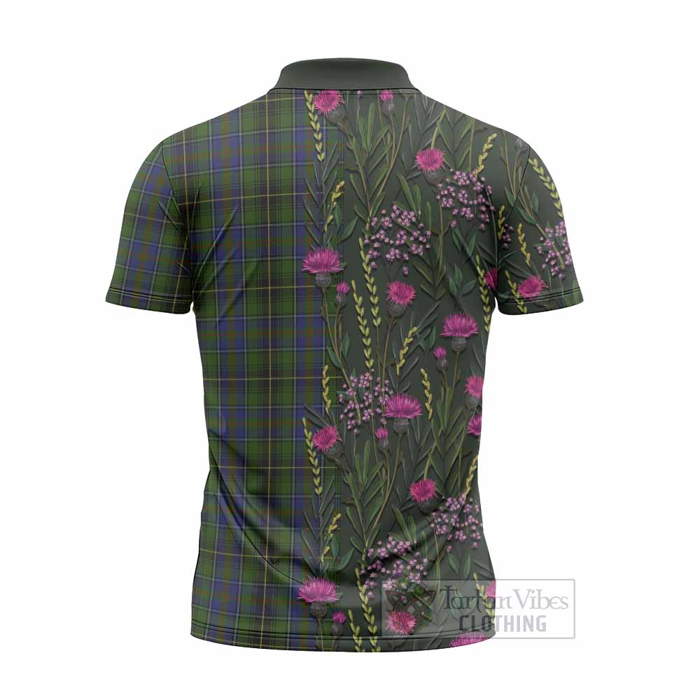 MacInnes (McInnes) Family Crest Tartan Zipper Polo Shirt Scottish Thistle Flower Pattern Half Style - Tartan Vibes Clothing