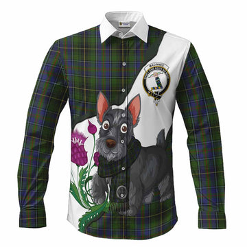 MacInnes (McInnes) Scottish Terrier Tartan Crest Long Sleeve Button Shirts Thistle Heritage Art