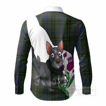 MacInnes (McInnes) Scottish Terrier Tartan Crest Long Sleeve Button Shirts Thistle Heritage Art