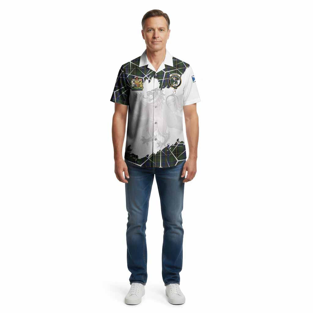 MacInnes (McInnes) Tartan Cotton Hawaiian Shirt with Family Crest and Lion Rampant Grunge Style