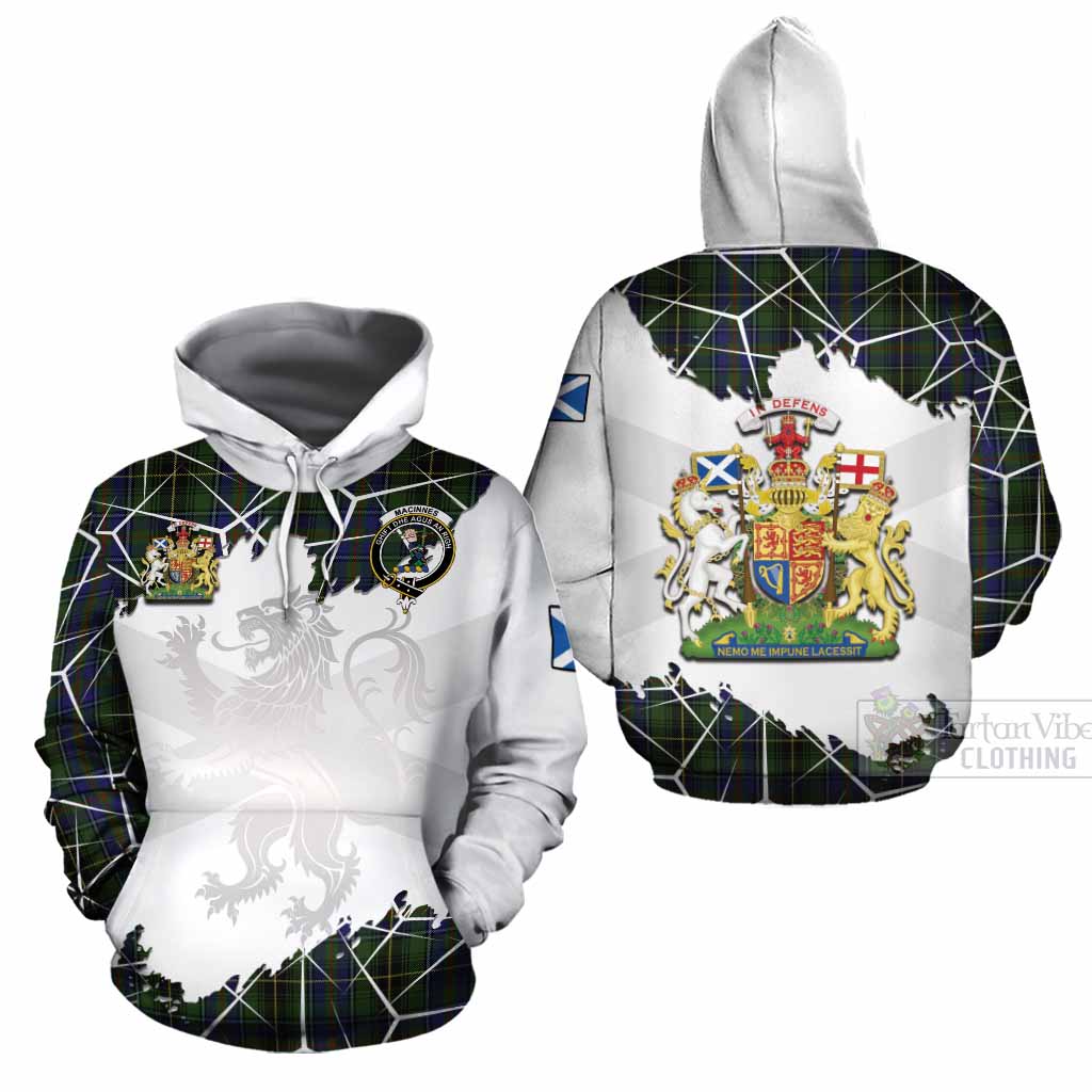 MacInnes (McInnes) Tartan Cotton Hoodie with Family Crest and Lion Rampant Grunge Style